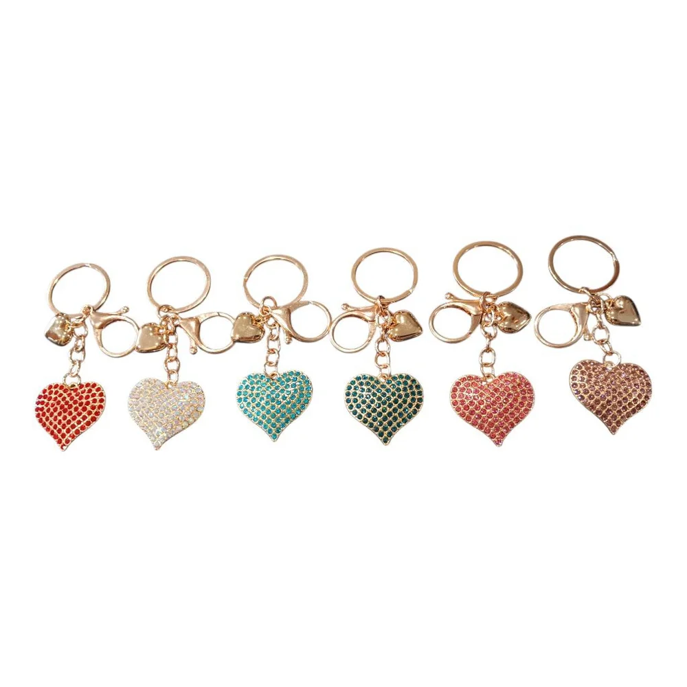 Dazzling Rhinestone Heart Keychain Purse Charm Multiple Colors Gold Tone